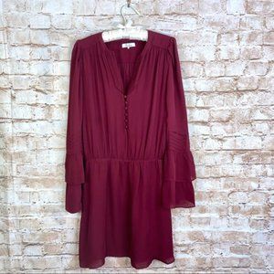 Parker Claret Silk Double Flare Sleeve Dress Sz S